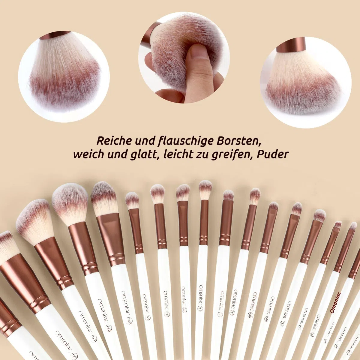 OMANIAC 20-teiliges Makeup Pinsel Set, Hochwertiges Pinselset Make-up aus langlebigen synthetischen Fasern, Professionelle Makeup Pinsel für Alltag oder Reise Makeup Bürsten Set(Weiß)