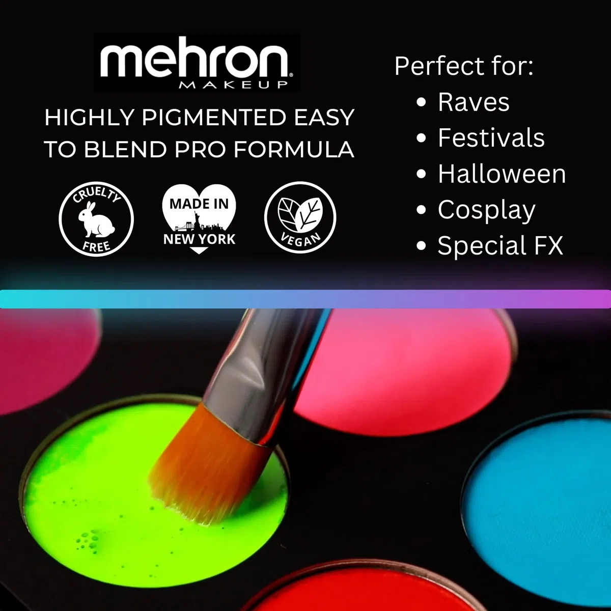 Mehron Paradise Make-up AQ 8 Color (Neon UV Glow) | Magnetische nachfüllbare Körperfarben- und Gesichtsfarben-Palette | Professionelle Schminke für Kostüme, SFX, Halloween & Cosplay
