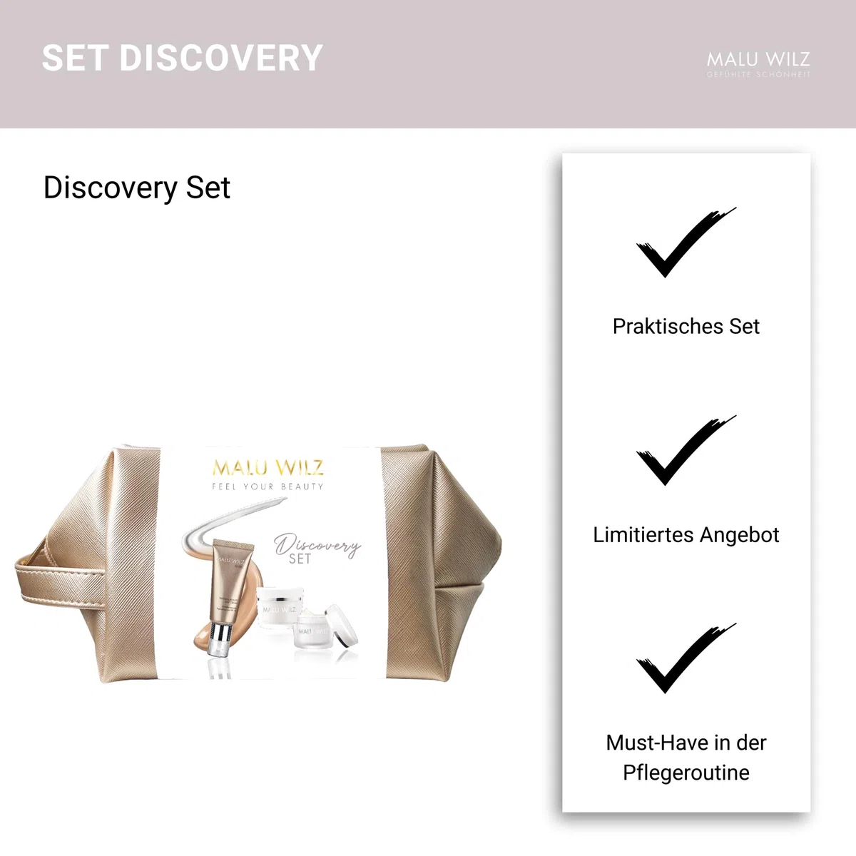 Malu Wilz Discovery Pflegeset - Beauty Set mit Q10 Energizer, Eye Control Cream und Natural Beauty Day Cream, Hochwirksame Gesichtspflege mit Anti Aging Effekt