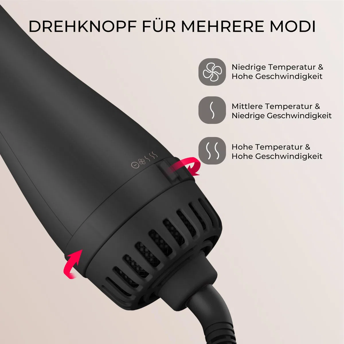 TYMO Warmluftbürste Rundbürstenföhn, Haartrockner und Volumenbürste in einem, Ionen Föhnbürste Stylingbürste Für Schnelles Föhnen, Glätten, Locken, Volumen Kreieren, 3 Temperaturen, Eurostecker, Gold
