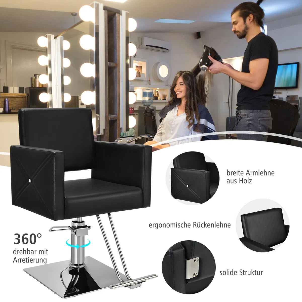 GOPLUS Friseurstuhl höhenverstellbar 360° Drehung 150kg Kapazität Barberstuhl mit Fußstütze
