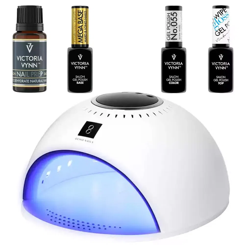 Victoria Vynn Profi Nagelpflege Set - UV-LED-Lampe 84W, Salon Nail Prep, Base Gel Polish Mega Base, Top Gel-Lack, Hybrid Gel Polish Lost In Paradise (Silver Cristal)