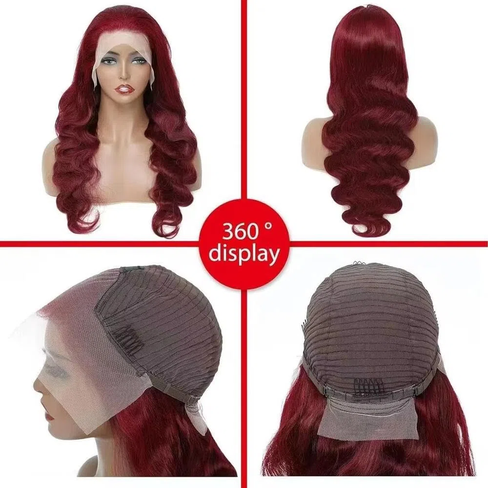 Haarpflege 220% Dichte Burgunderrot Gewellt 13 X 4 Spitzenfront Echthaar-Perücke Für Damen(16inches)
