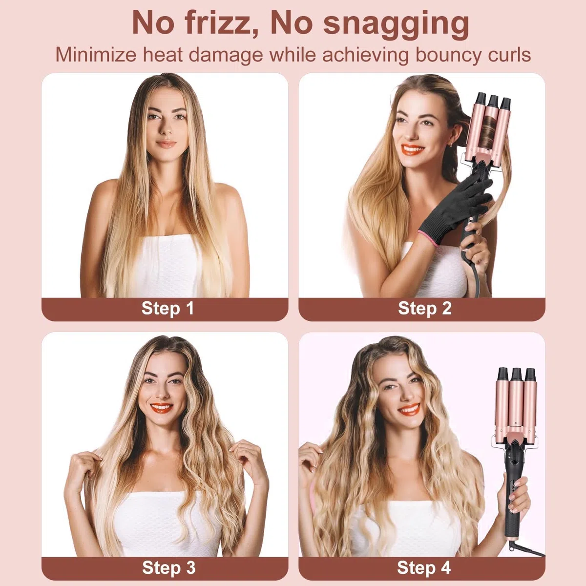 UNOBEY Lockenstab 5 in 1, Lockenstäbe 3 Fässer Welleneisen Set mit austauschbaren Keramik Lockenstab 13-32mm für Große und Kleine Locken, Beach Waves, Temperatureinstellung, Handschuh