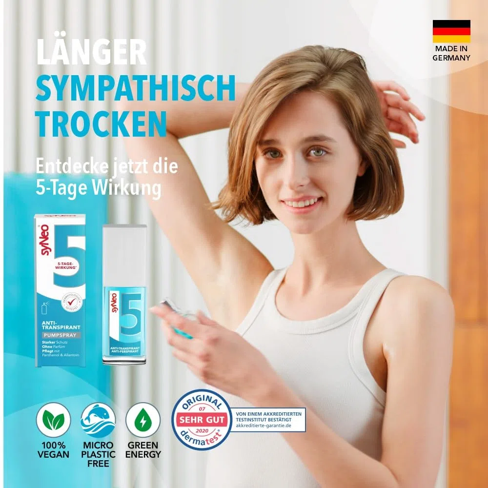 syNeo 5 Antitranspirant Deo Pumpspray – 5-Tage-Wirkung – gegen starkes Schwitzen, Schweiß & Geruch – für Body, Hände & Gesicht – dermatologisch getestet – für Damen & Herren – Made in Germany – 30 ml