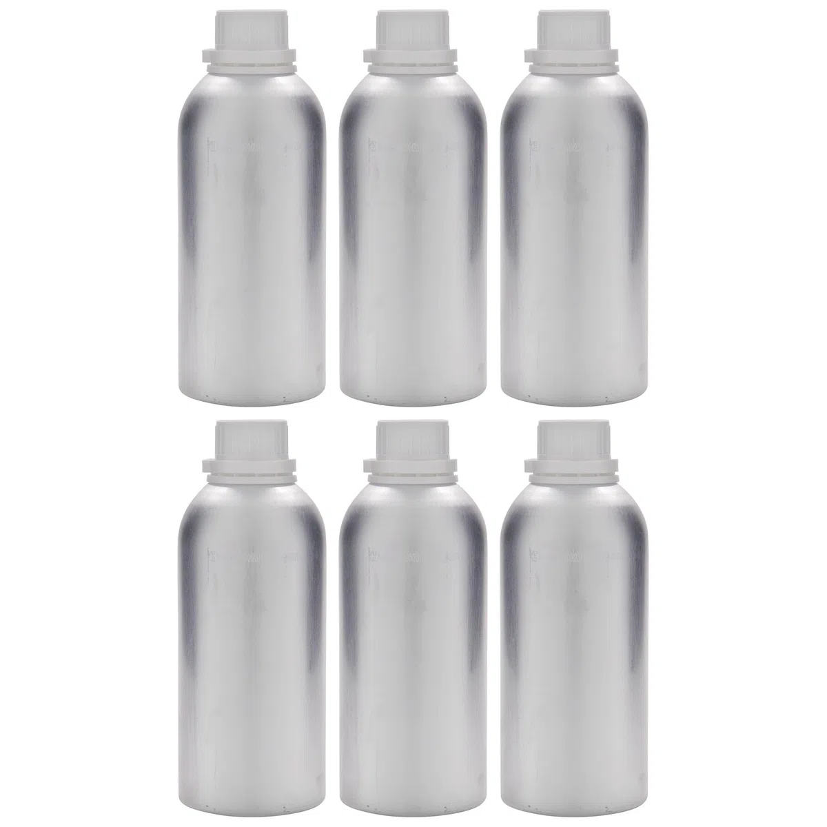 6er Set Aluminiumflaschen 625 ml silber rund mit Schraubverschluss