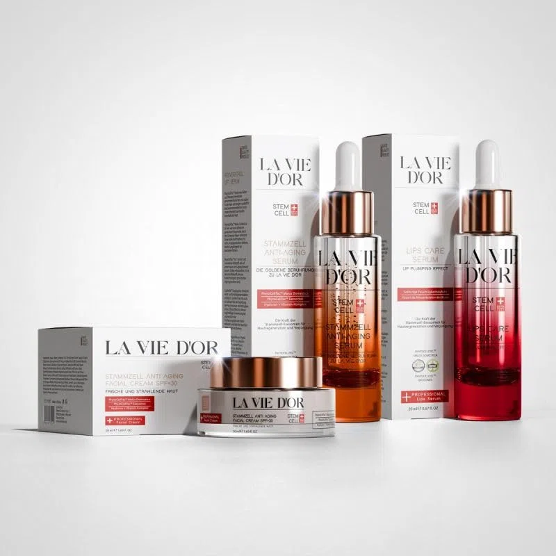LaVieDor Komplettset – Anti-Aging Serum, Tagescreme mit LSF 30 & Lippenpflege, Stammzell-Technologie & Exosomen-Komplex, Lippenpflege mit Volumen-Effekt, Hochdosiertes Gesichtsserum mit Hyaluronsäure