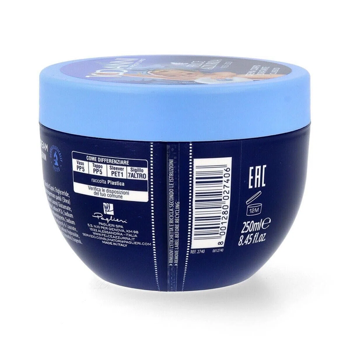 Testpaket 4x Borotalco Samtige Creme 150ml + 4x PAGLIERI Felce Azzurra Creme Körpercreme 250ml - Glatte und Samtige Haut + Beni Culinari Kostenloser Schlüsselanhänger