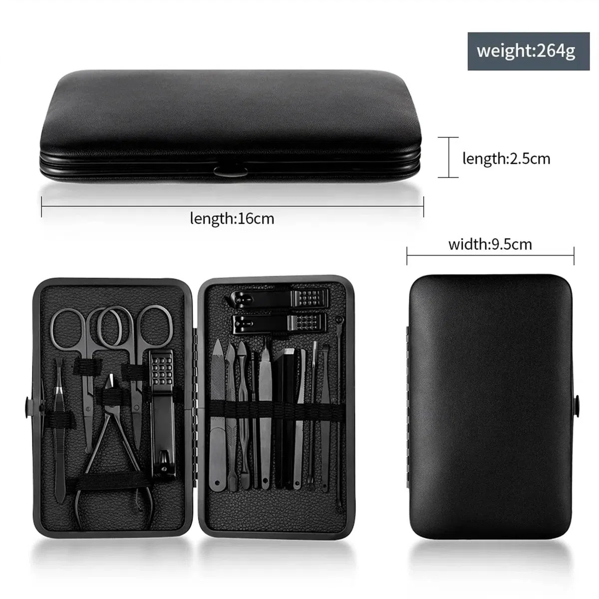 Nagelknipser, Trimmer Earpick Grooming Kit Maniküre Pediküre Schere Pinzette Nagelwerkzeuge Set mit schwarzem Tra, Körperpflege