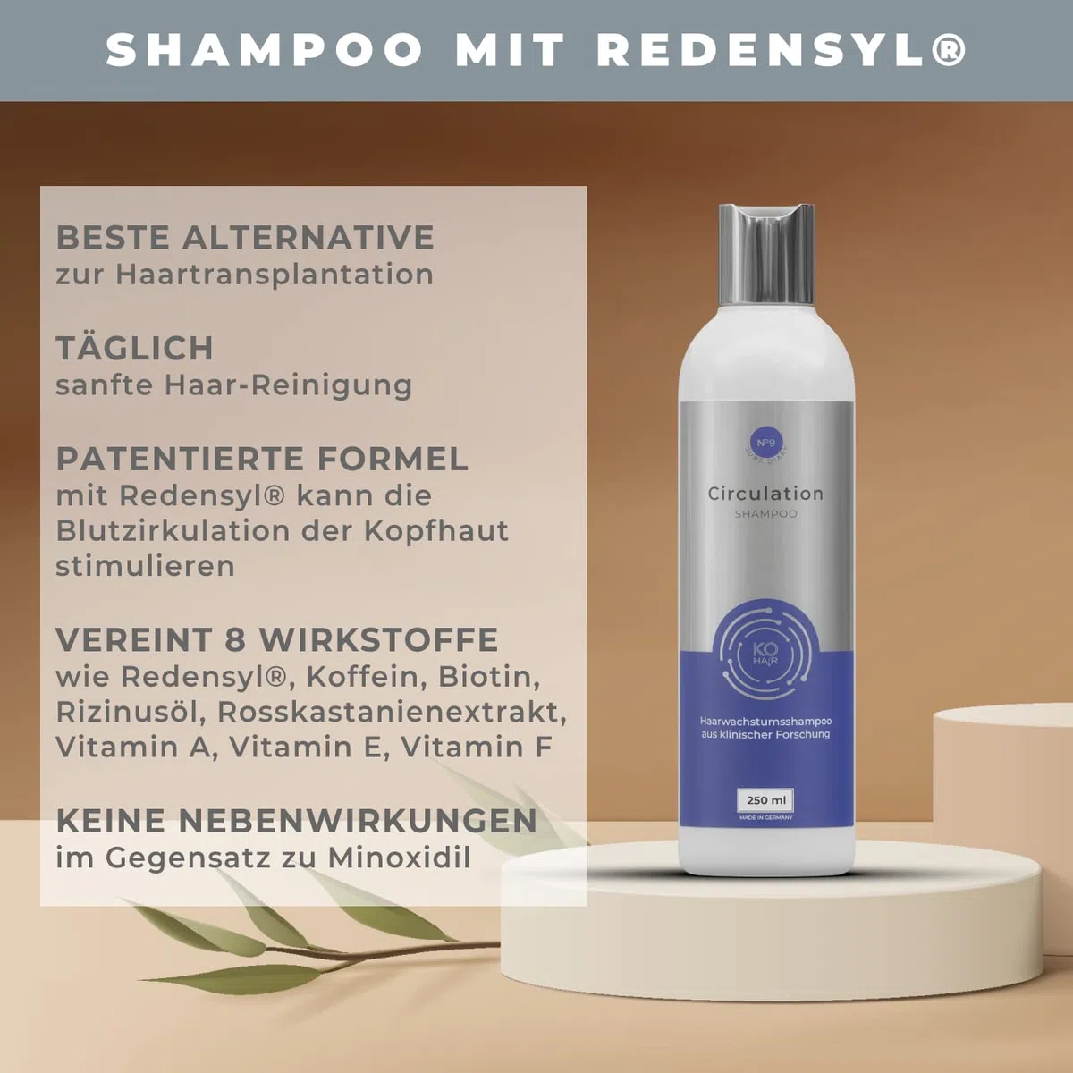 KÖ-HAIR Circulation Haarwachstum Shampoo mit 1% Redensyl gegen Haarausfall ?zur Haarverdichtung ?250 ml ?Anti-Haarausfall Mittel ?Für Männer und Frauen