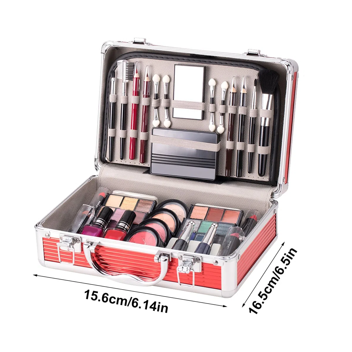 Teenager-Mädchen-Schmink-Set, komplettes Make-up-Set – Anfänger | Set mit Etui | Lidschatten, Rouge, Augenbrauenstift, Lippenstift, Nagellack, P