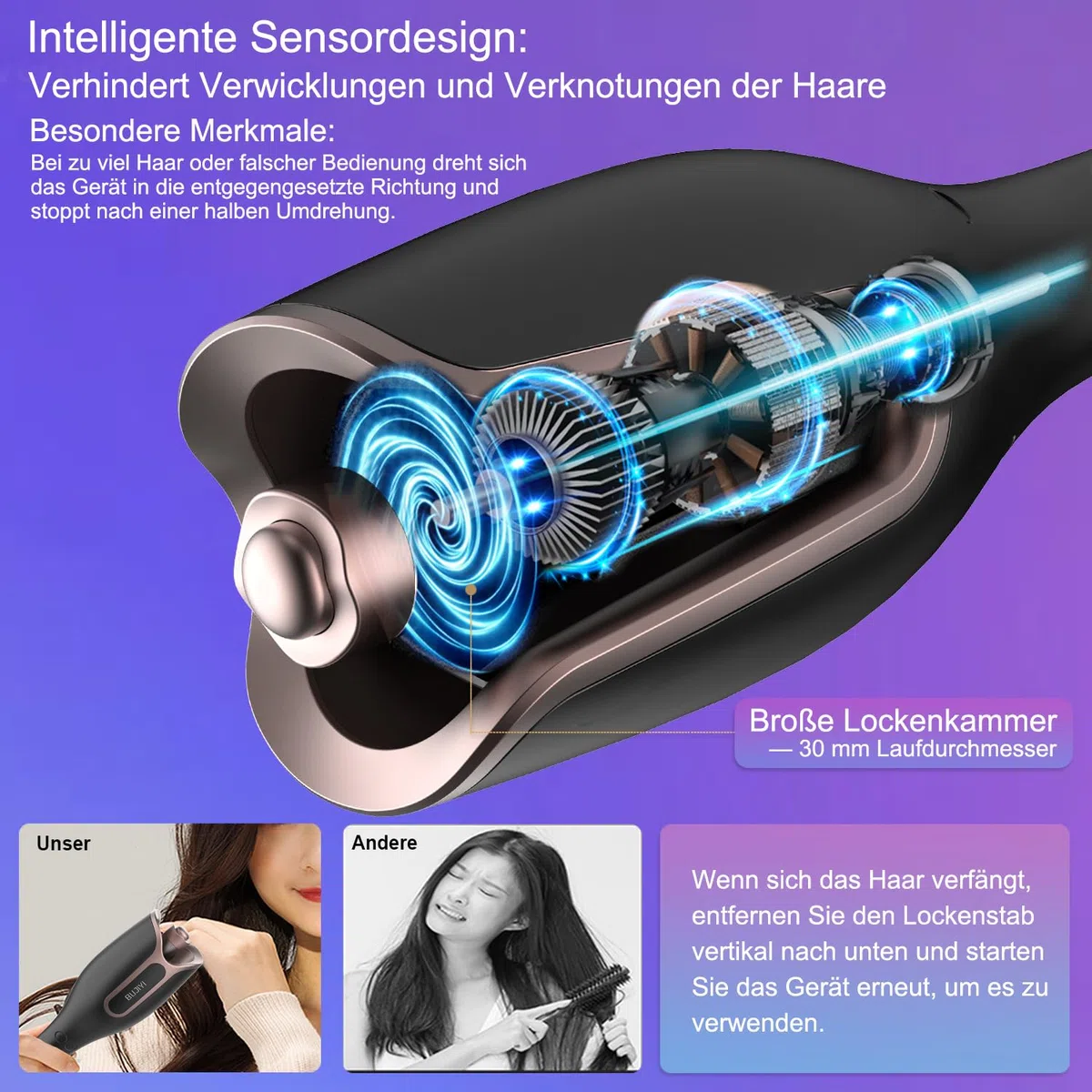 Lockenstab Automatisch,Lockenstab Große Locken mit mit 4 Temperatureinstellungen und 3 Heizzeitoptionen, Schnell Erhitzender Langanhaltende Frisur (Schwarz)