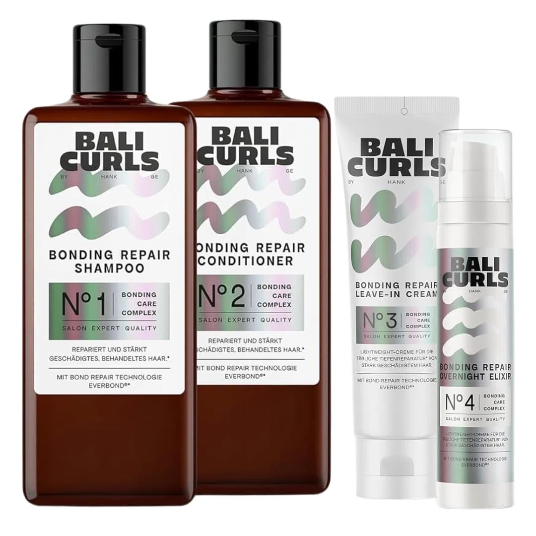 BALI CURLS Bonding Repair Set – 4-Schritte Pflege- & Repair-Routine für geschädigte Locken – Shampoo, Conditioner, Leave-In & Overnight Elixir