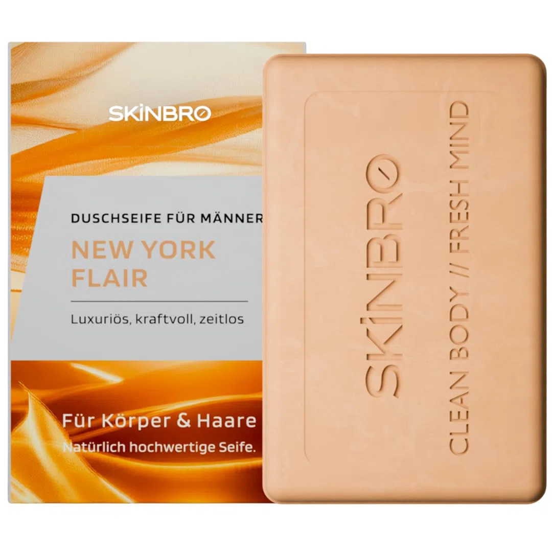 SKINBRO 4er Set Festes Duschgel Männer: 2x New York Flair & 2x Monte Carlo Charm – Vegane Duschseife für Körper & Bart – Nachhaltig & Made in Germany