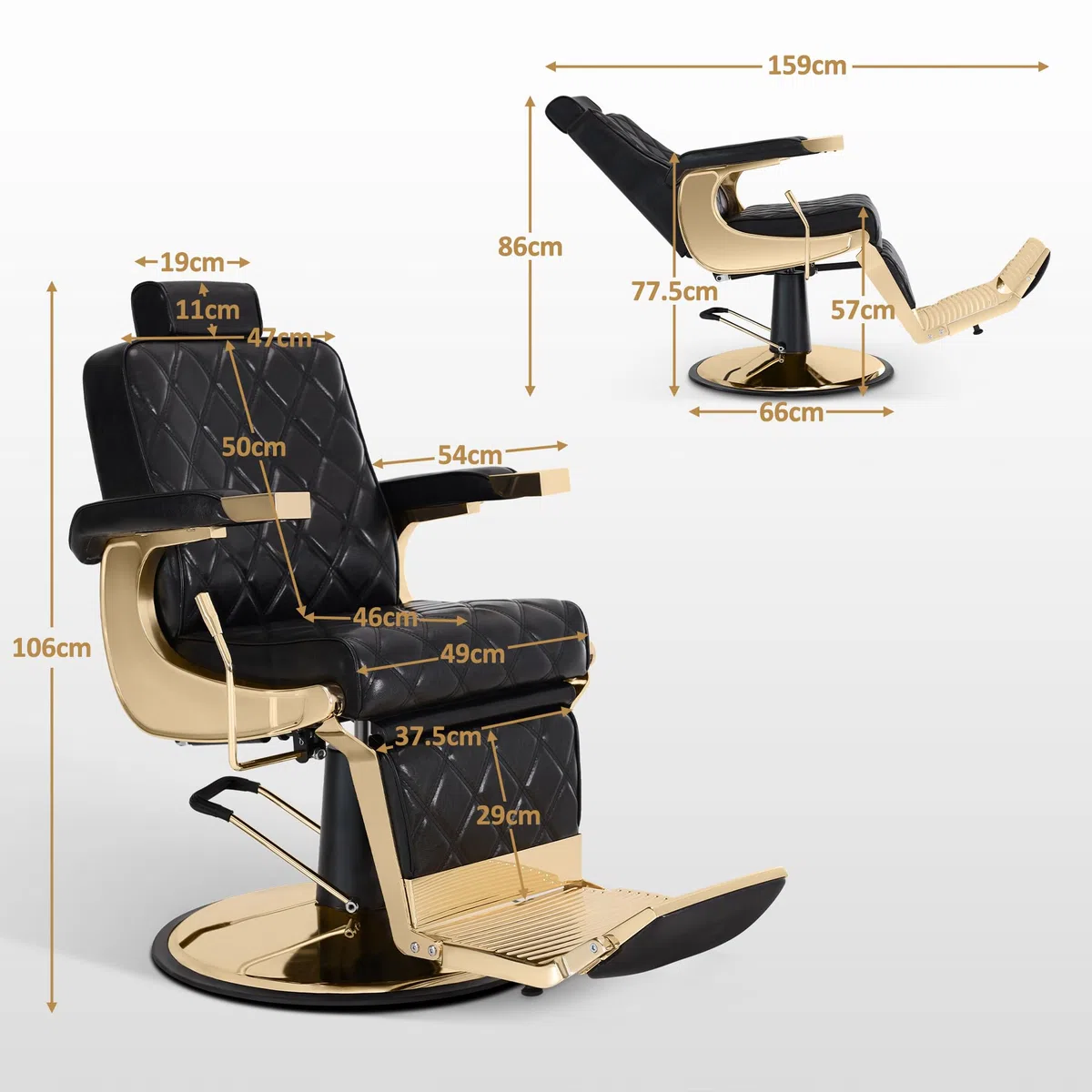 Barberpub Friseurstuhl mit Kopfstütze Kippbar, Friseureinrichtung mit Hydraulikpumpe 360° Drehbar, Bedienungsstuhl Höhenverstellbar, Barber Stuhl Friseurstühle Kunstleder, 9671 (Gold-Schwarz)