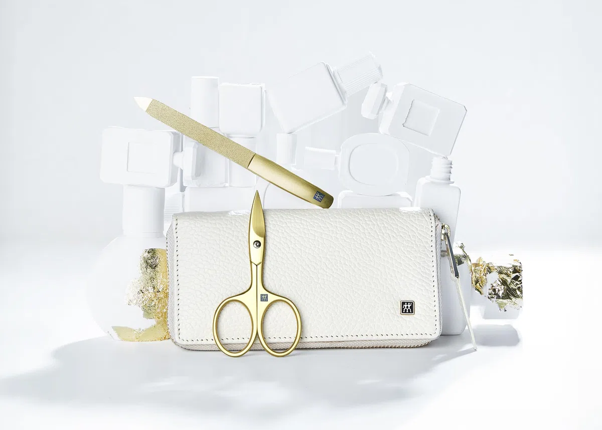 ZWILLING Maniküre-Set (3- oder 5-teilig, Echtleder-Etui, Reiseset mit Nagelschere, Kombischere und Pflegezubehör), Premium, Gold Edition