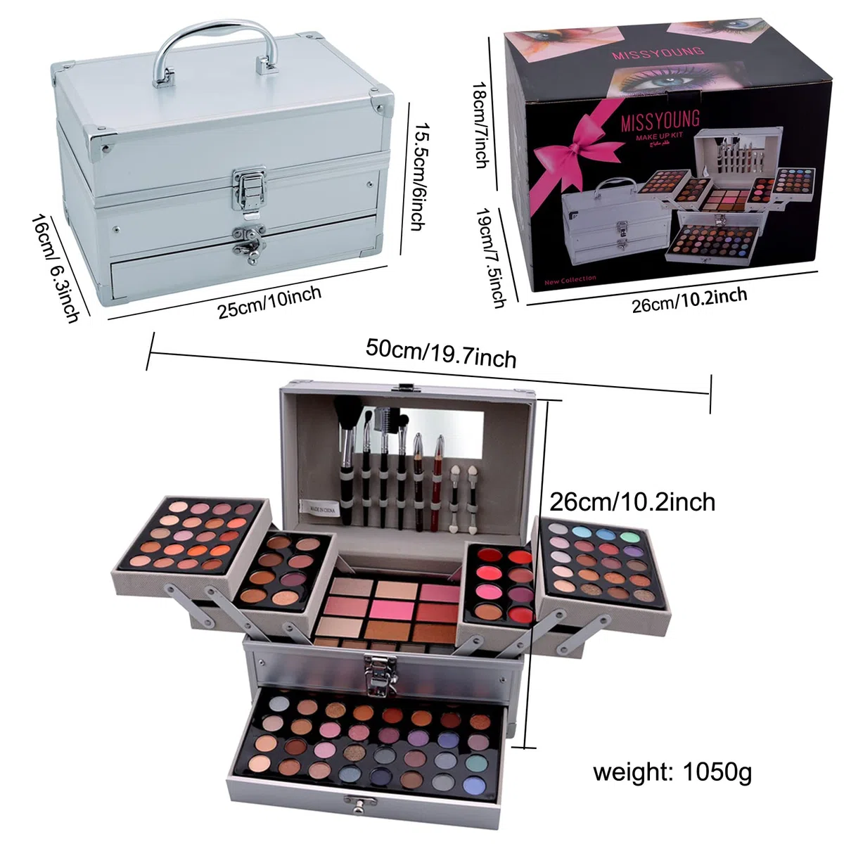 Make-up-Koffer Set, 118 Farben, Profi-Palette für Damen, Lidschatten, Lipgloss - Geschenk zum Geburtstag, Weihnachten