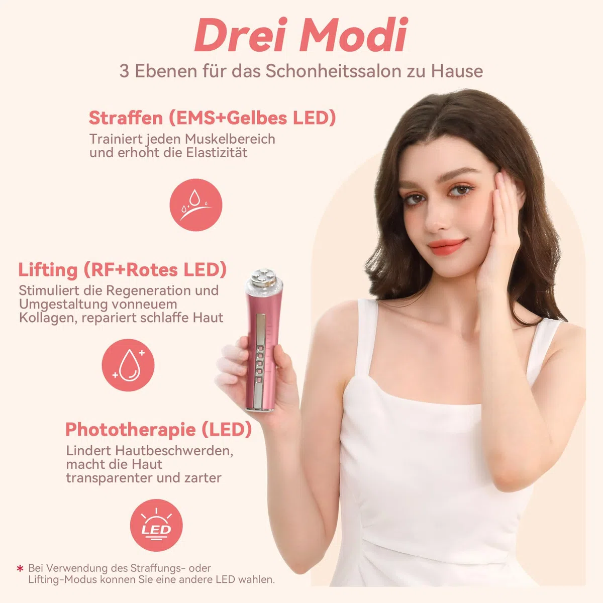 CARER BEAUTY Gesichtsmassagegerät Gegen Falten RF Schönheitsgerät mit 3 LED Licht EMS Phototherapie für Anti-Aging Faltenreduzierung feine Linienreduktion