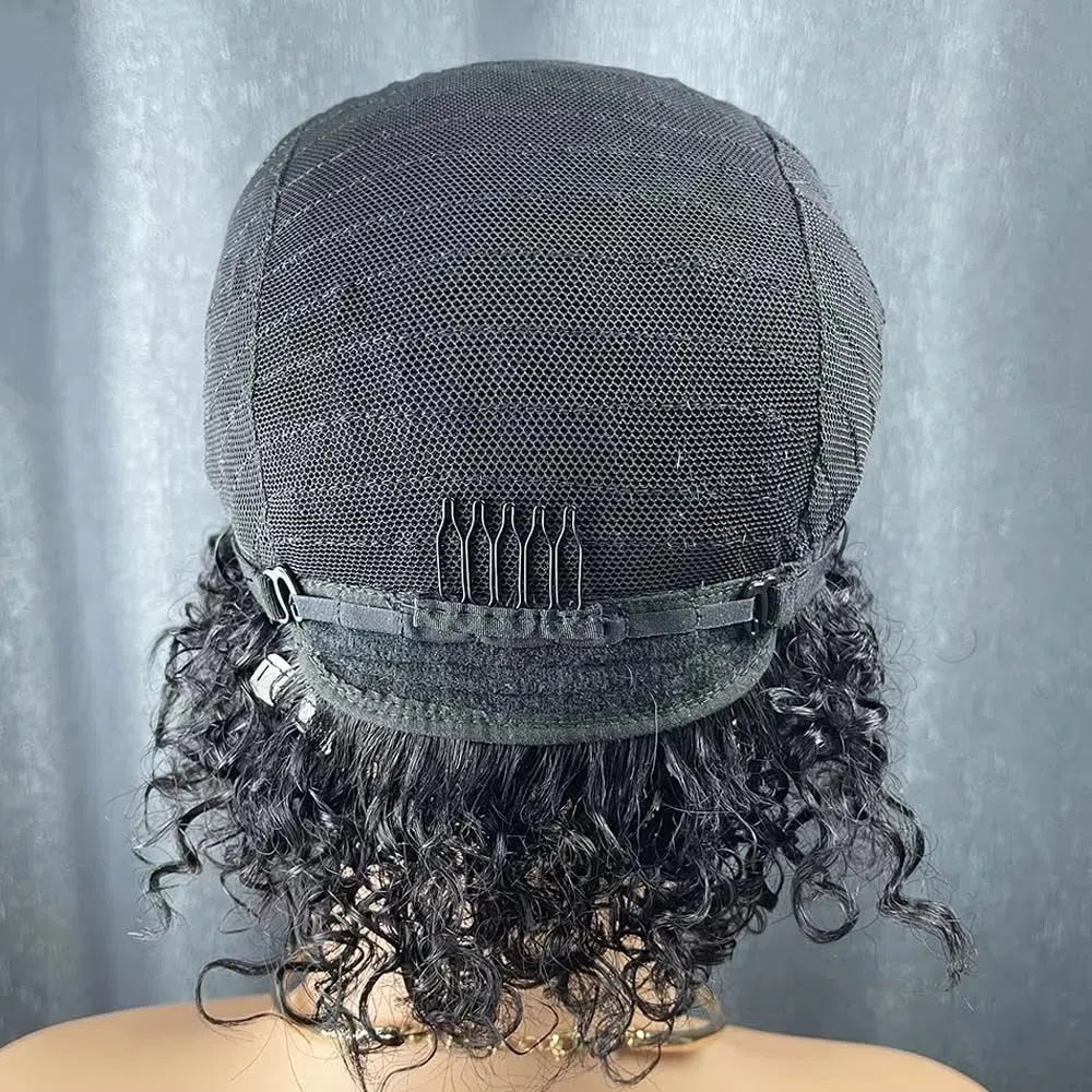 Haarpflege Kurze Schwarze Lockige Echthaarperücke Mit Pony Für Schwarze Frauen Maschinell Hergestellt