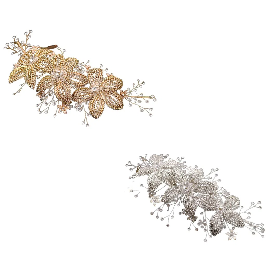 Blumenzweig Braut Hochzeit Stirnbänder Silber Gold Kristall Braut Kopfschmuck Strass Haarrebe für Damen und Mädchen