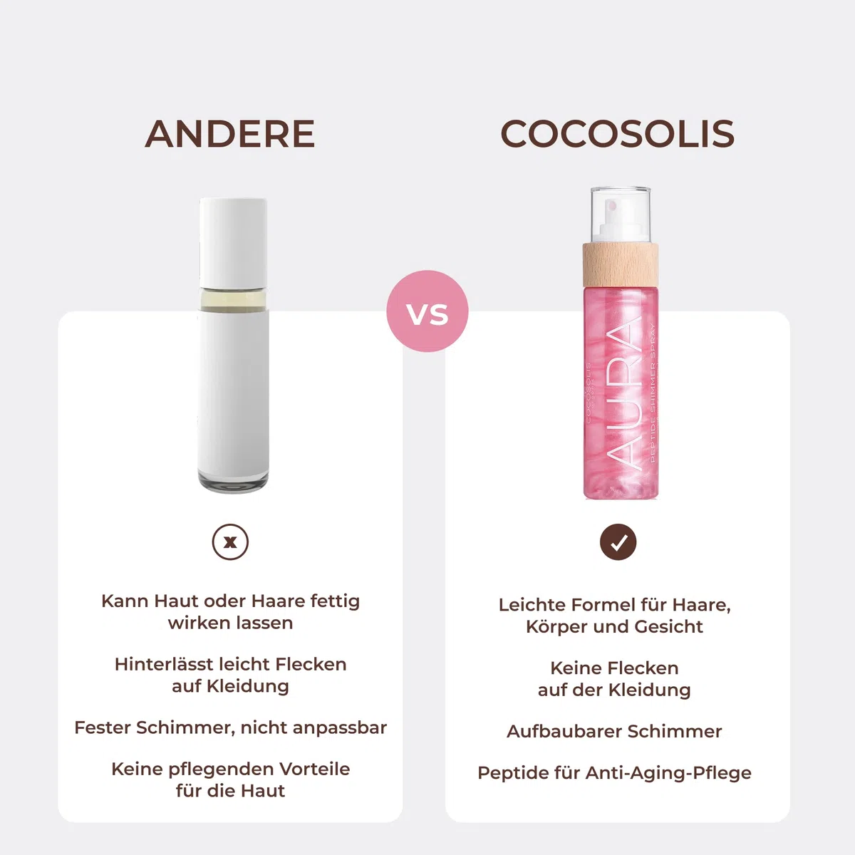 COCOSOLIS AURA PINK Peptide Shimmer Spray - Natürliches Glitzer Schimmer-Spray mit Peptiden für Gesicht, Körper und Haare