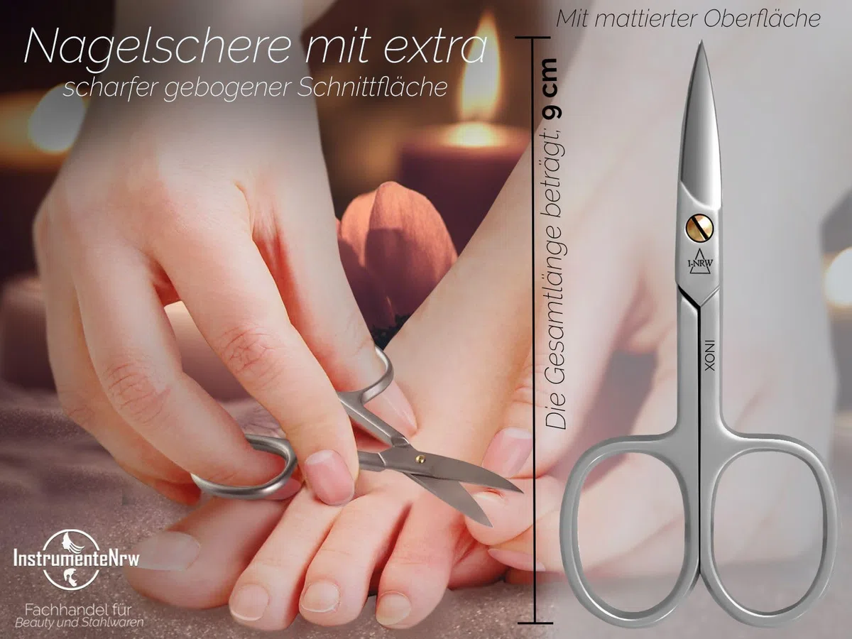 Nagelschere gebogen mit einseitiger Mikroverzahnung Edelstahl Rostfrei Maniküre Pediküre Schere zum präzisen kürzen von Finger- und Fußnägel 9 cm