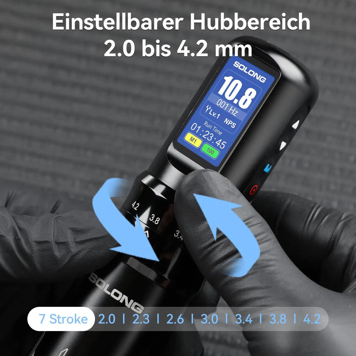 Solong Tattoo Kit, 7 Strokes,Profi Rotary Wireless Tattoo Maschine Set mit 1600mAh Akku, LCD Display, 20 Tattoo Nadeln und 8 Tattoo Farben Komplettes Tattoo Set für Anfänger & Künstler SL-TKE200AEU-1