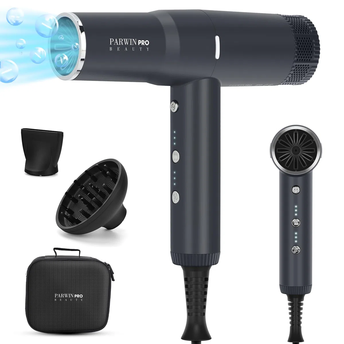 Professionell 100 Million Negativ Ionen Haartrockner, PARWIN PRO BEAUTY Föhn Fön mit 110,000RPM Bürstenlosem Geräuscharm Motor, 30M/S Luftstrom für Schnelle Trocknung, Graphitschwarz