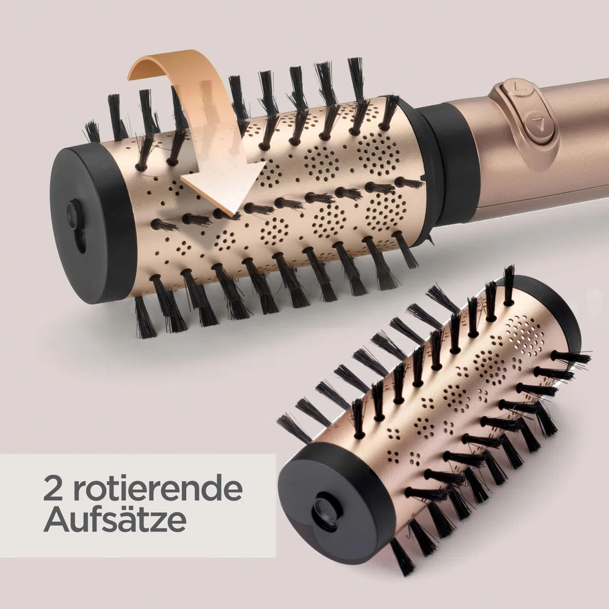BaByliss Big Hair Dual Rotierende Warmluftbürste – Ionen-Technologie mit Anti-Frizz, 50mm & 40mm Aufsätze, 2 Rotationsrichtungen, 2 Temperatureinstellungen + Kaltstufenschalter, champagner, AS952E
