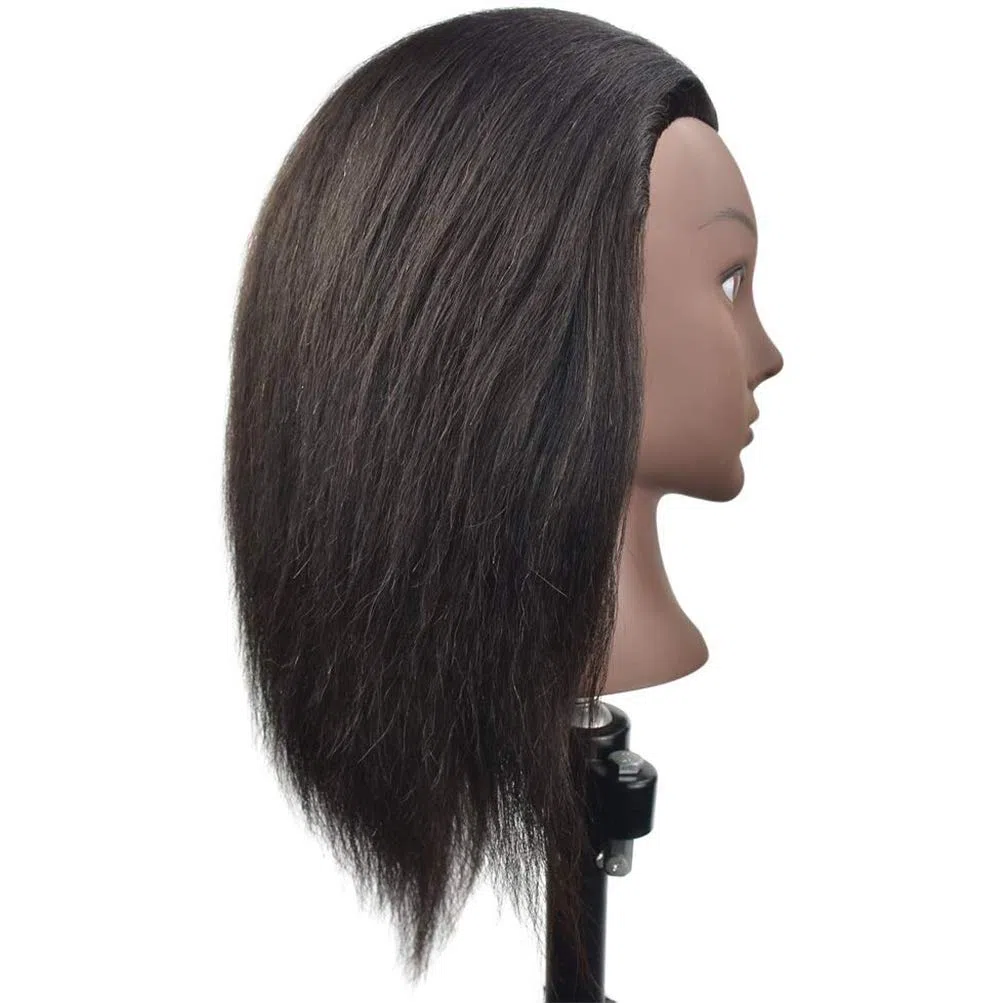 Afro-Mannequin-Kopf aus 100% Echthaar, Friseur-Trainingskopf mit Tischklemme
