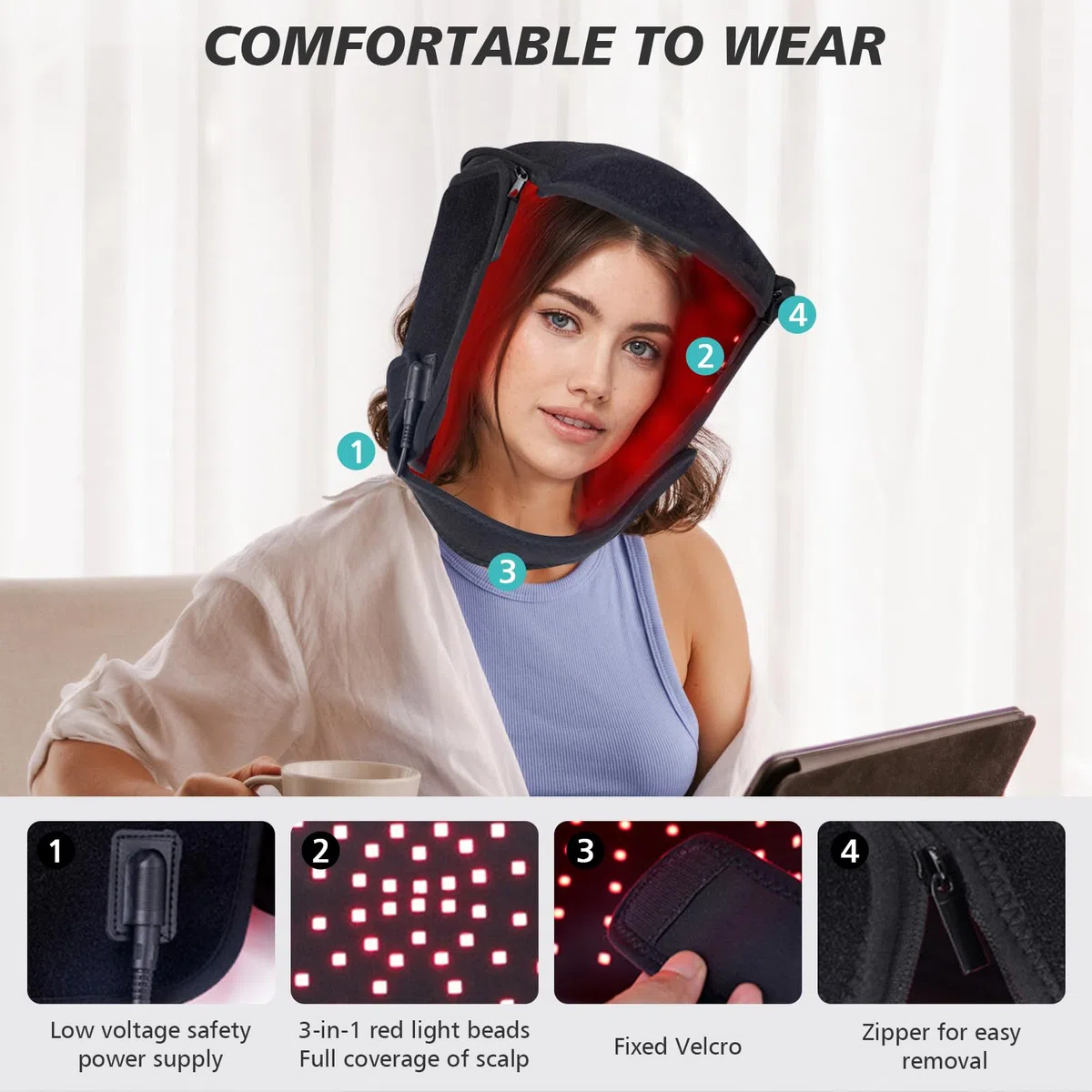 Haarwachstum Cap, Rotlicht Therapie für Haarausfall, 215 LED Infrarottherapie Rotlichtlampe, 660 Nm und 850 Nm, Haarausfall Behandlungen Hut für Männer & Frauen, Fördert schnelles Nachwachsen