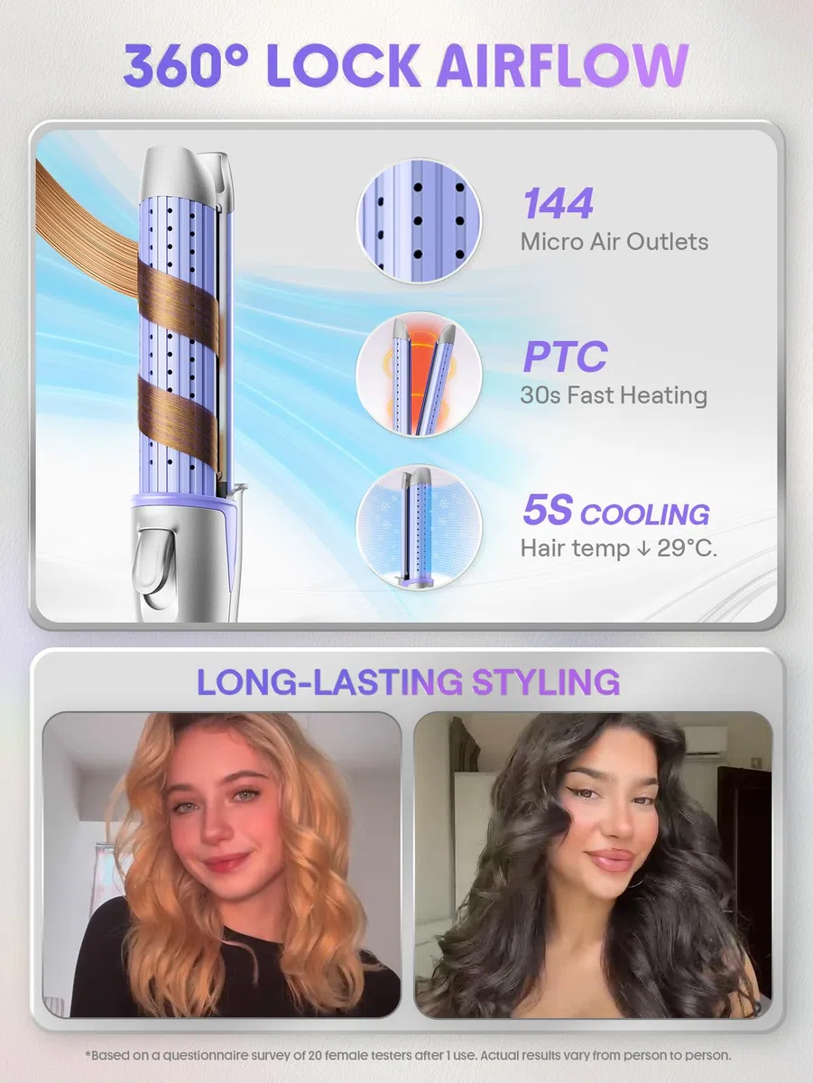 SHEGLAM Kaltluft Glätteisen mit 360° Luftstrom Styler Lockenstab, 4 Temperaturstufen, Dualspannung