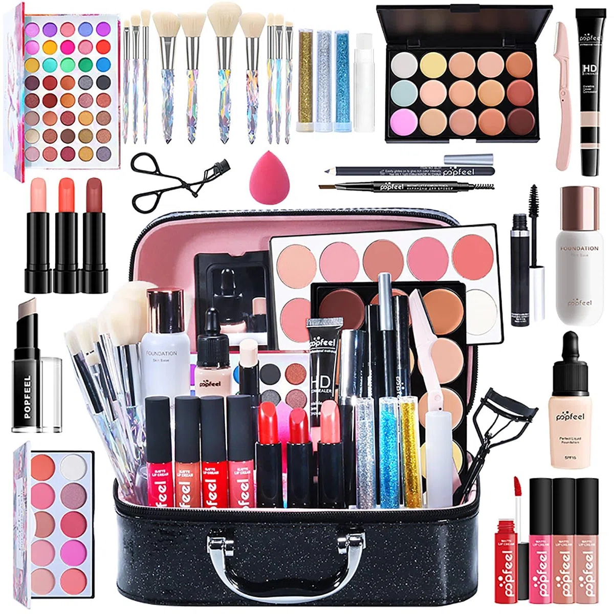 Komplettes Make-up-Set für Anfänger, Profis, All-in-One-Make-up-Set, Starter-Make-up-Bundle einschließlich Lipgloss, Lidschatten, Make-up-Pinsel usw., Kosmetik-Geschenkset für Mädchen und Frauen