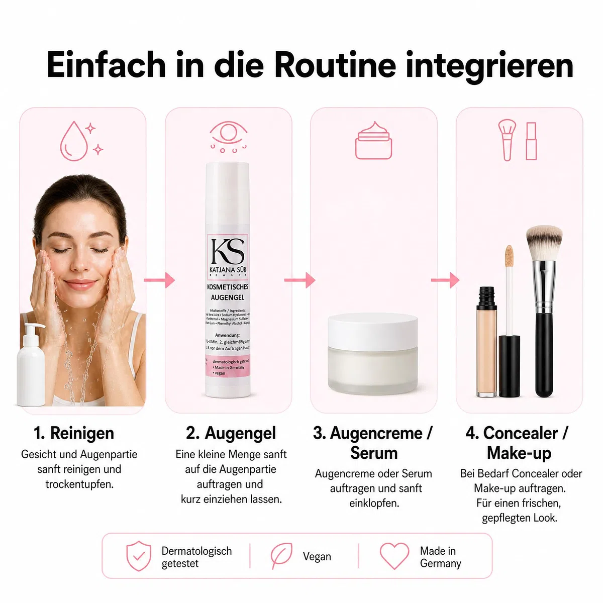 KS Beauty Kosmetisches Augengel Natur – Augengel mit Aloe Vera, Hyaluronsäure, Kornblumenextrakt & Allantoin (50 ml) | Leichtes Gel für die empfindliche Augenpartie – feuchtigkeitsspendend, vegan, dermatologisch getestet, Made in Germany