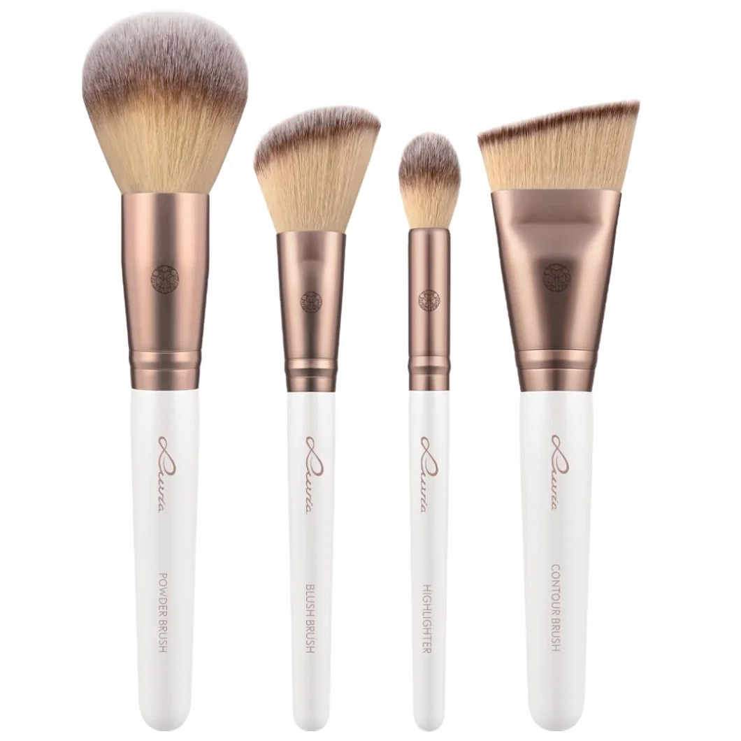 Luvia Make-up Pinselset 15-teilig vegan Profi Schminkpinsel inkl. Blender Reinigungsmatte Leder-Köcher Coffee Perlmutt