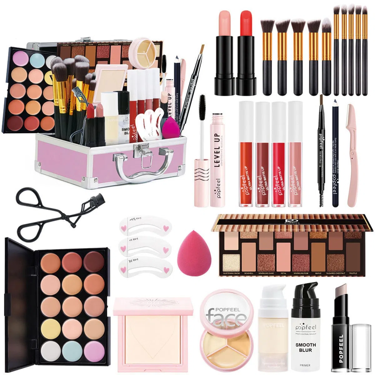 All-in-One Kosmetik Schmink Kit für Gesicht, Augen und Lippen, Multifunktions Make-up Geschenkset mit Lidschatten Palette, Lippenstift, Concealer, Grundierung, Mascara, Pinsel - Kit 158
