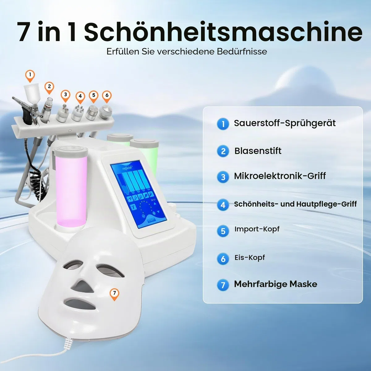7 in 1 Wasser Sauerstoff Maschine,Dermabrasion Hydro Tiefenreinigung Hydra Beauty Facial Care Machine mit LED-Maske,Hydro Dermabrasion Jet Peel kleine Blase Gerät