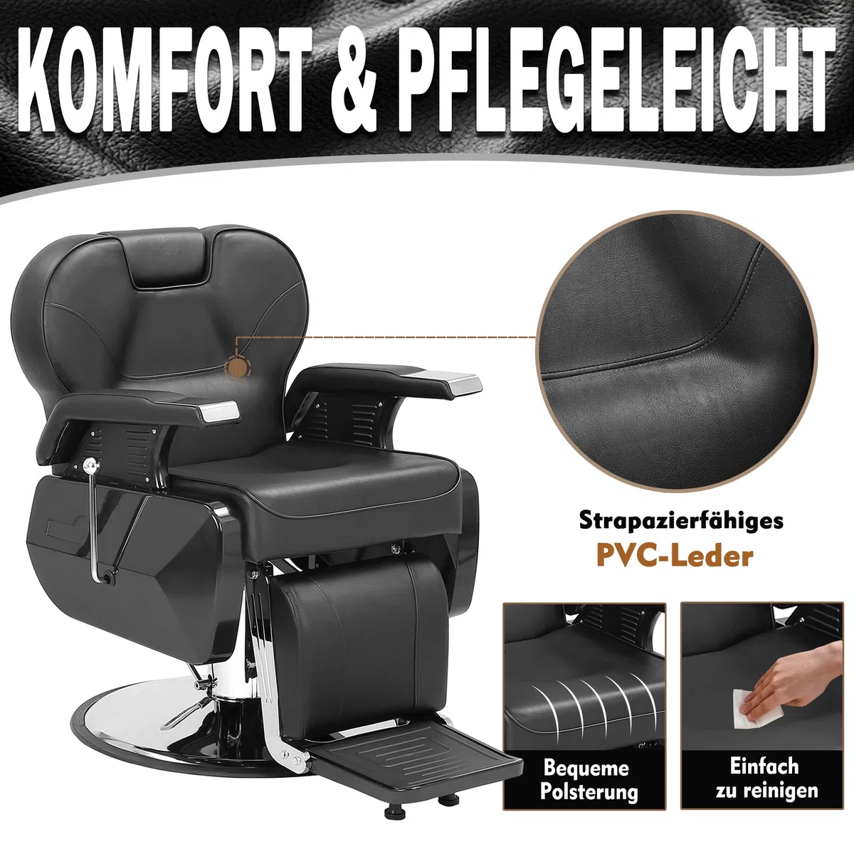 Barbier Stühle Heavy Duty Hydraulische Reclining Hair Salon Stuhl 360 Swivel Schwarz