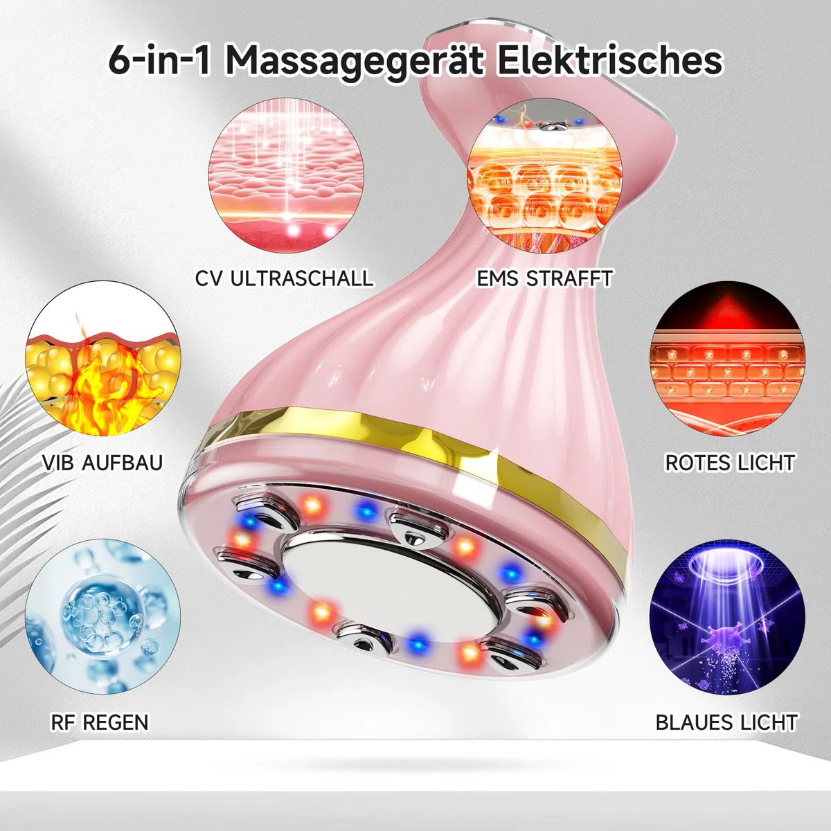 6-in-1 Kavitationsgerät Anti-Fett-Massagegerät mit Ultraschall-RF, EMS, rotem/blauem Licht, für Gesicht und Körper