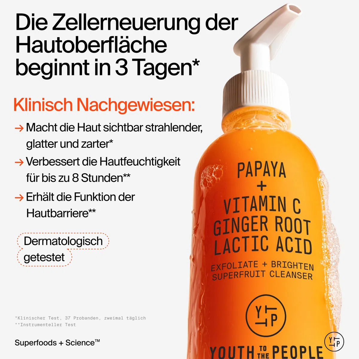 Youth To The People Superfruit Cleanser, sanfter Peeling-Gesichtsreiniger, mit Papaya und Vitamin C, beruhigender Reiniger, feuchtigkeitsspendend, schont die Hautbarriere, Make-up-Entferner