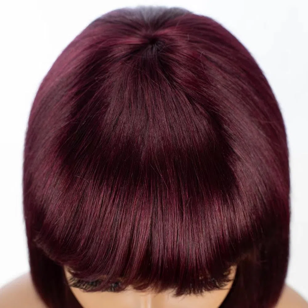 Haarpflege 10 Zoll Gerade Bob Echthaarperücke Mit Pony Für Frauen 100% Tragefertig(Rood,8inches)