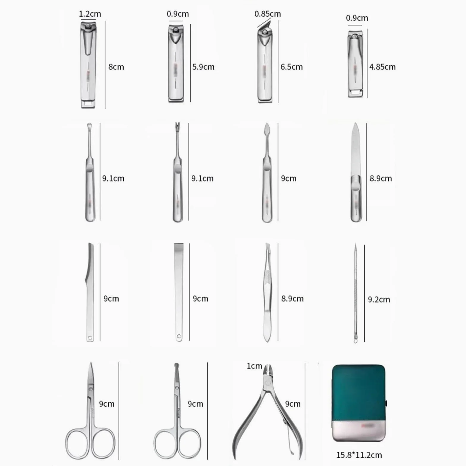 15-teiliges professionelles Nagelknipser-Set, Maniküre-Set mit tragbarer Ledertasche, Edelstahl- und Pediküre-Set