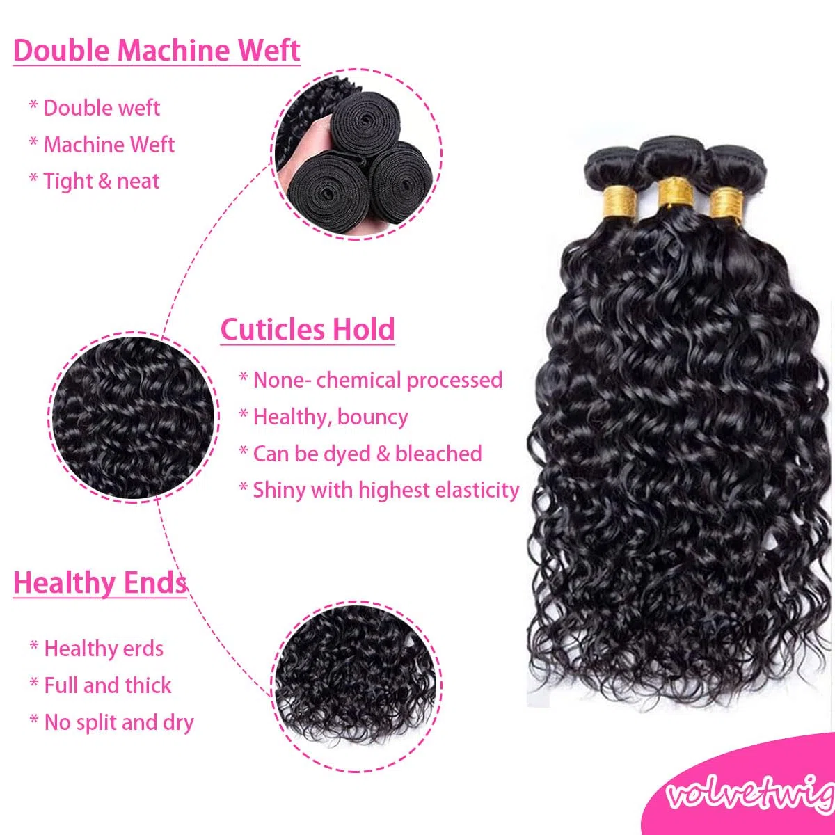 Echthaar Tressen Bündel Water Wave Human Hair Extension Single Bundles Unprocessed Raw Weave Remy Haartressen Double Weft Natural Black Color for Woman 22 24 26 zoll