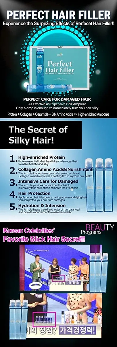 LA'DOR Perfect Hair Filler 13 ml x 20 Ampullen Für das Geschädigtes Haar Haarspülung 3 Sekunden Keratin Intensive Haarmaske Ausspülen Trockenes Haar Tiefenspülung Enthält Proteine