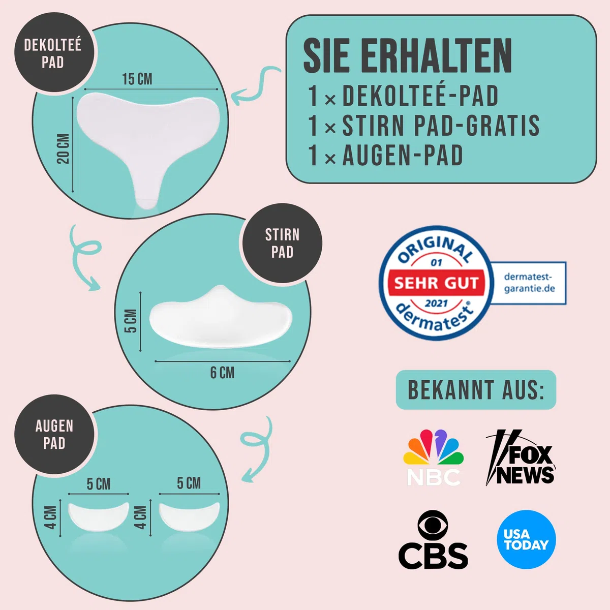 Antifalten Dekolleté Pads + GRATIS Augenpads | Dekoltee Pad, Stirn Pad & Augenpads zur Faltenreduktion | bis zu 30x Wiederverwendbar | 3in1 Set | I Anti Falten Pads & Anti Aging I 3 St.