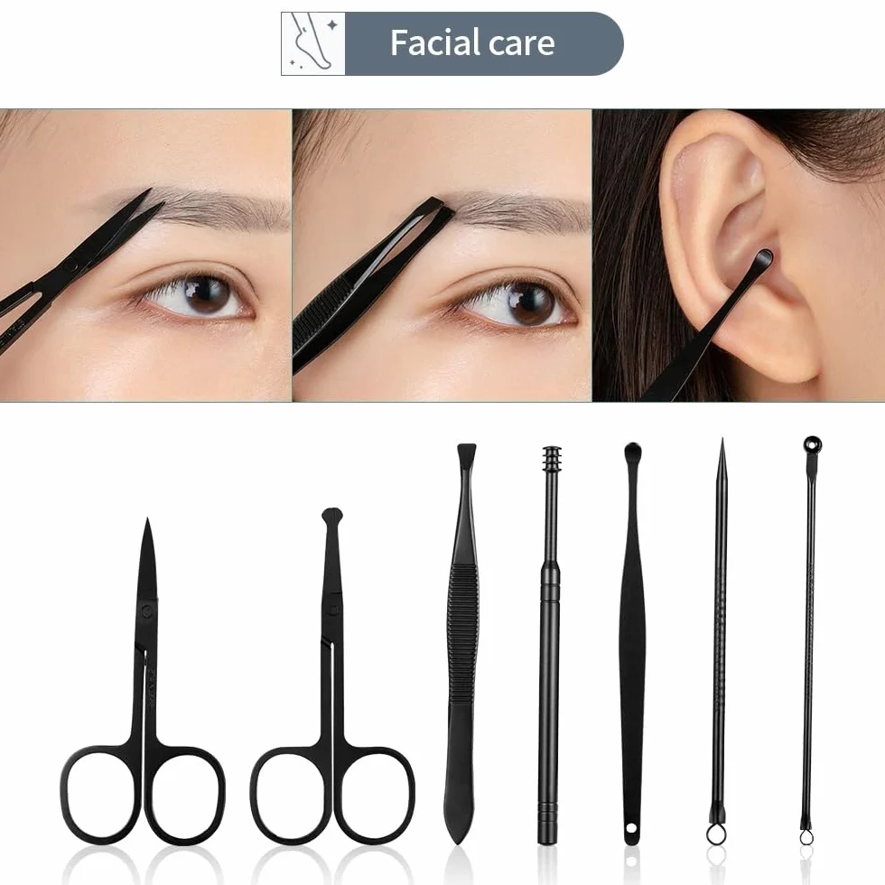 Nagelknipser, Trimmer Earpick Grooming Kit Maniküre Pediküre Schere Pinzette Nagelwerkzeuge Set mit schwarzem Tra, Körperpflege