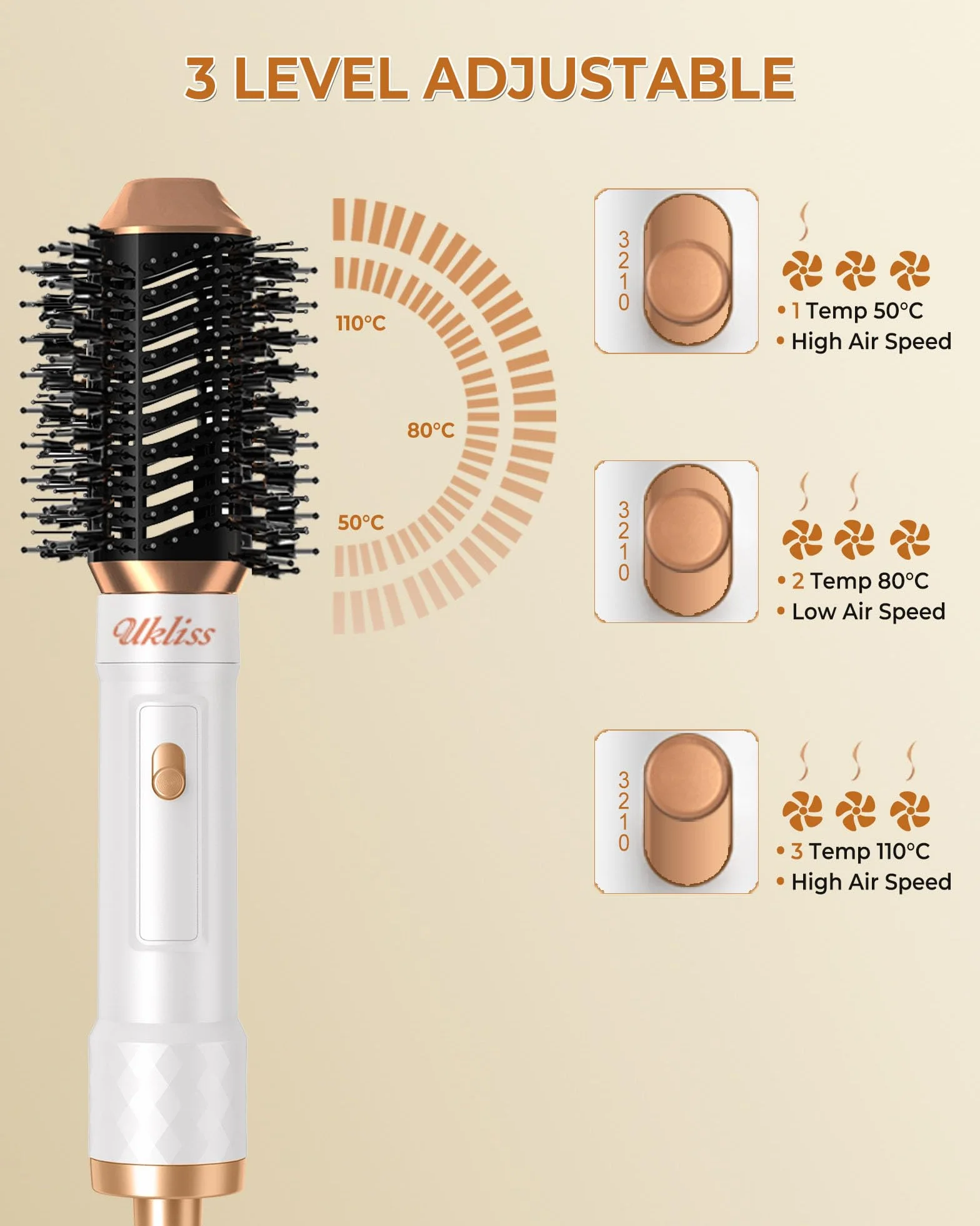 UKLISS 6 in 1 Hairstyler & Haartrockner Set mit Warmluft Lockenbürste, Rundbürstenföhn, Pro Weiß