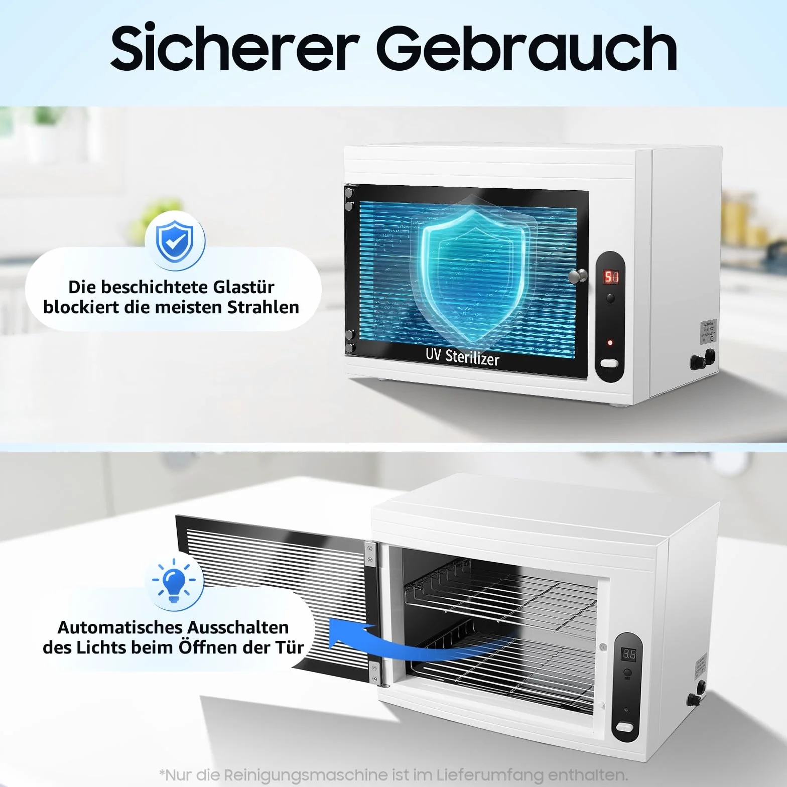 MINRS UV Sterilisator 10L großer Sterilisator für Nagelwerkzeuge multifunktionale Nagelreiniger Sterilisator mit Timer-Einstellung und LED-Bildschirm für Friseursalon, Spa, Nagelstudio 6W 220V