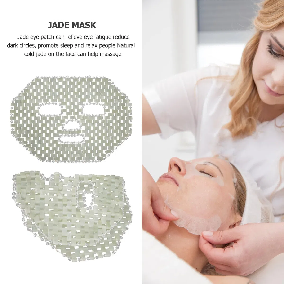 Jadestein Gesichtsmaske aus Jade für Hautpflege und Massage | Augenpartie als Separateinheit, Konturierte Passform, für Zuhause der Tasche