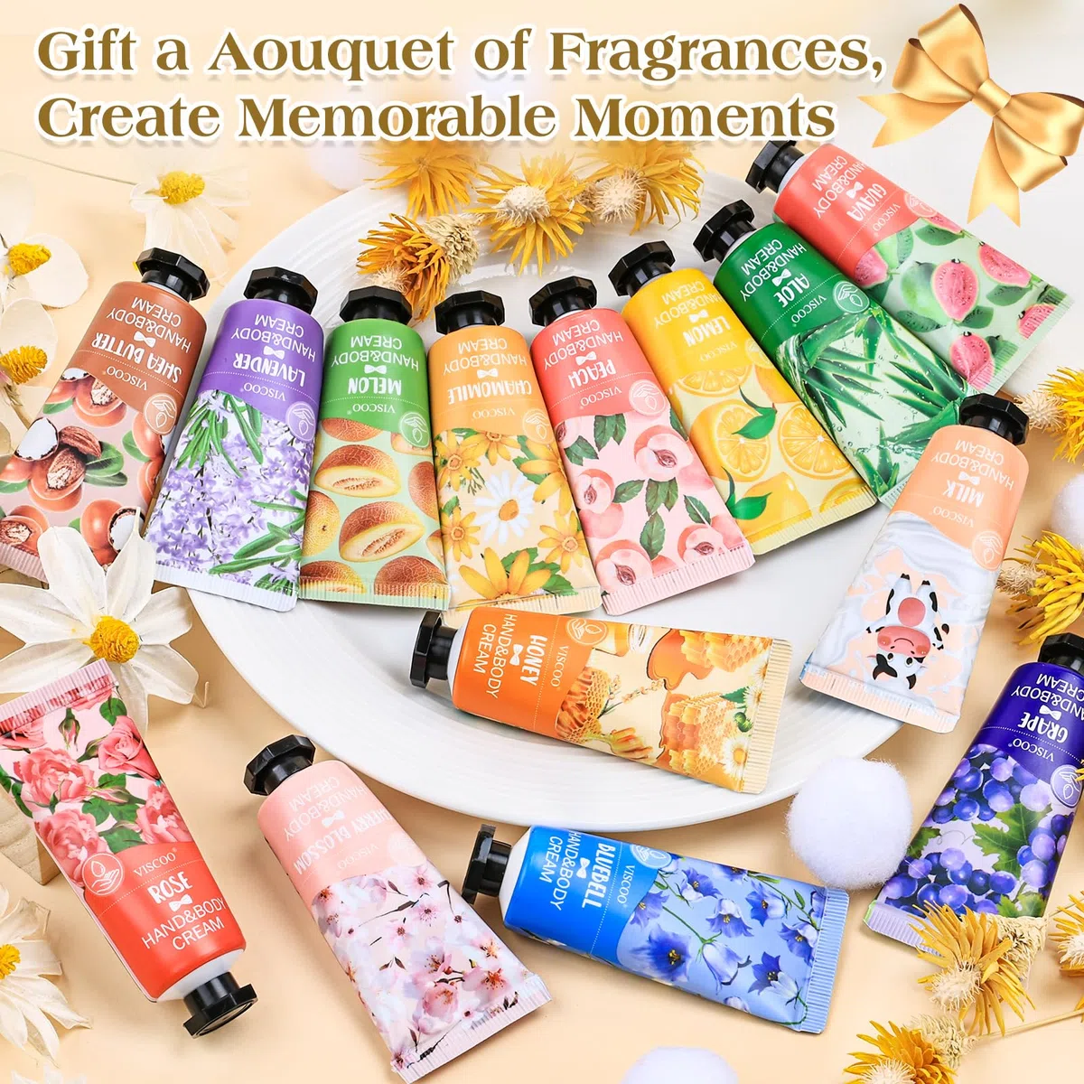 VISCOO Geschenkset mit 42 Handcremes für Damen, ideal zum Befüllen von Weihnachtsstrümpfen, Geschenke für Jugendliche und Frauen, auch in Reisegröße, feuchtigkeitsspendende Mini-Lotion für Ma